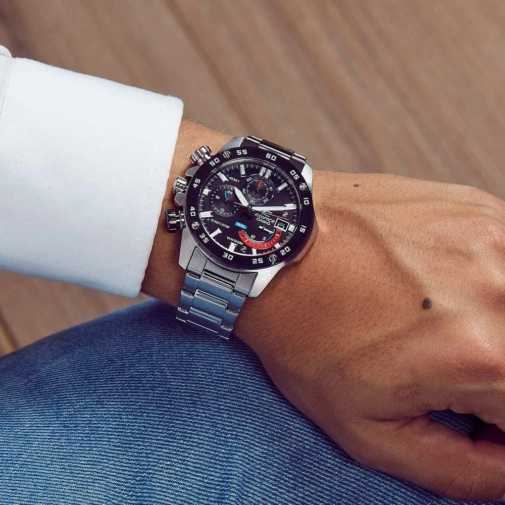 Casio Edifice Chronograph Watch for Men Black Dial with Silver Stainless steel Strap EFR-558DB-1AVUEF (956)
