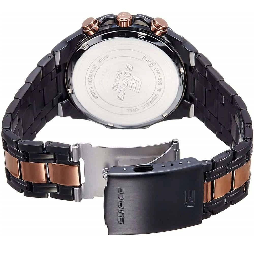 Casio Edifice Chronograph Watch for Men Black Dial with Two tone Black and Rose Gold Stainless steel Strap EFR-539BKG-1AV