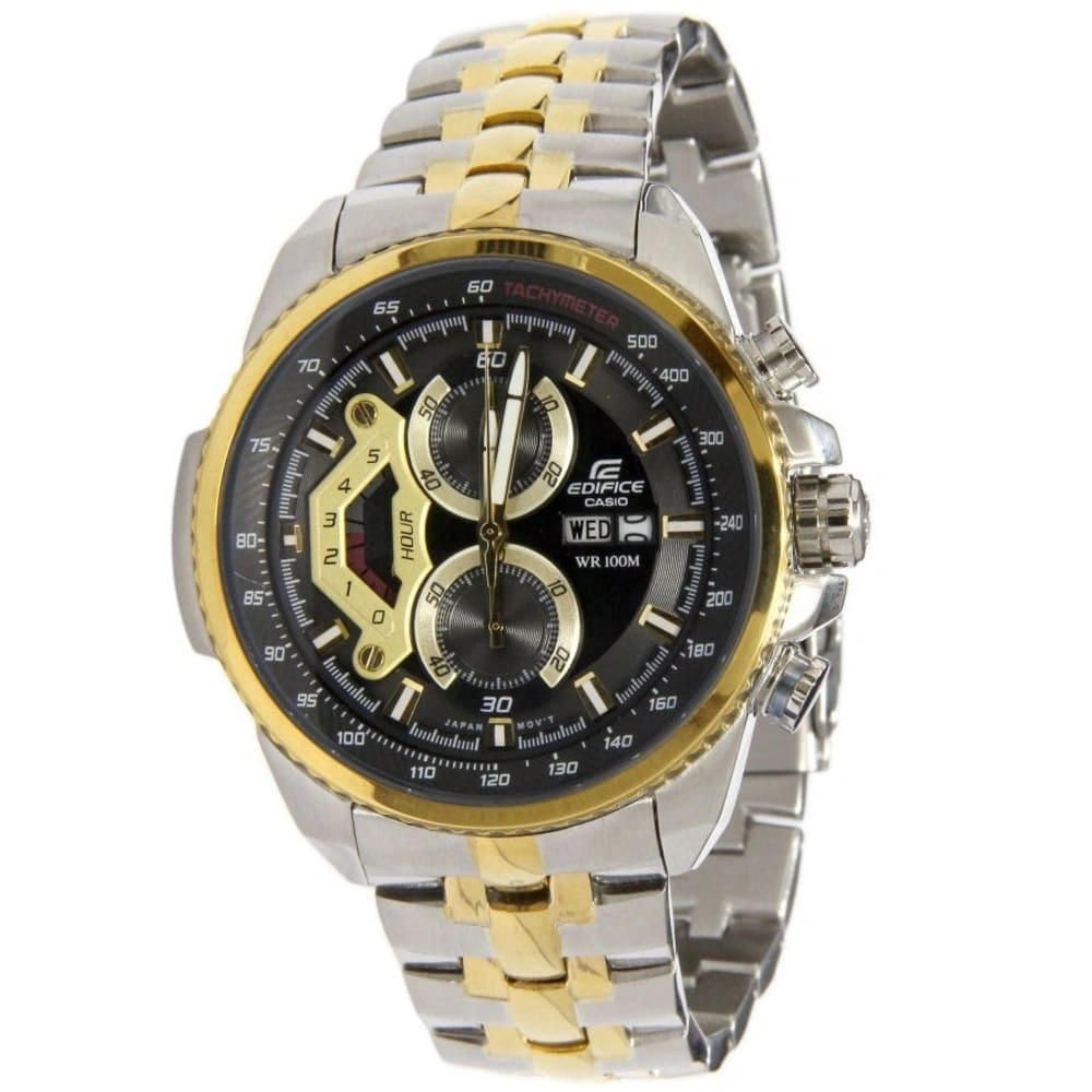 Casio Edifice Chronograph Watch for Men Black Dial with Two tone Silver and Gold Stainless steel Strap EFR-534BKG-1AV