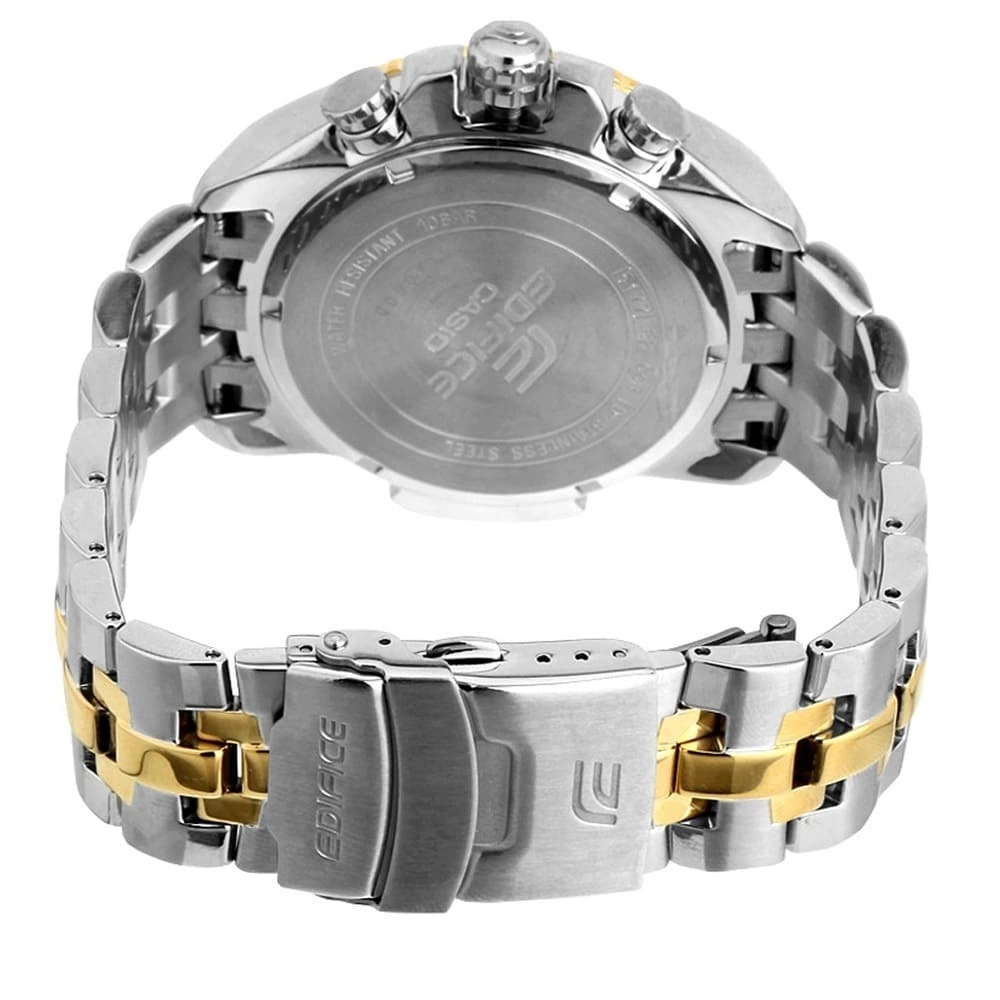 Casio Edifice Chronograph Watch for Men Black Dial with Two tone Silver and Gold Stainless steel Strap EFR-534BKG-1AV