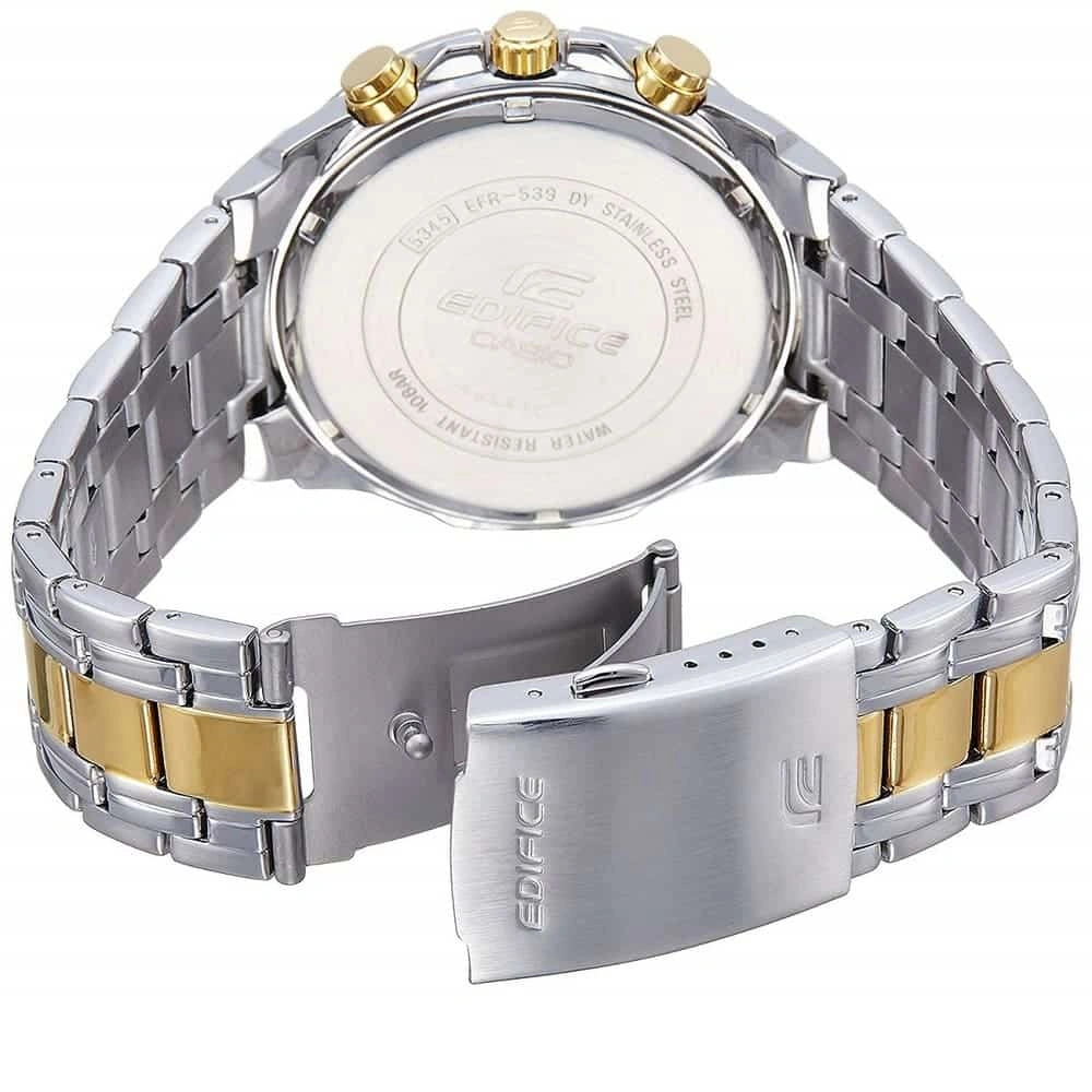 Casio Edifice Chronograph Watch for Men Black Dial with Two tone Silver and Gold Stainless steel Strap EFR539SG-1A (937)