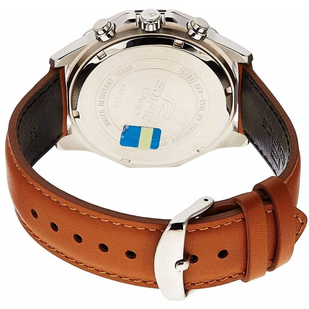 Casio Edifice Chronograph Watch for Men Blue Dial with Brown Leather Strap EFR-554L-2AV (953)