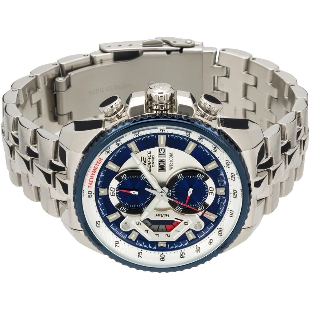Casio Edifice Chronograph Watch for Men Blue Dial with Silver Stainless steel Strap EF-558D-2AV