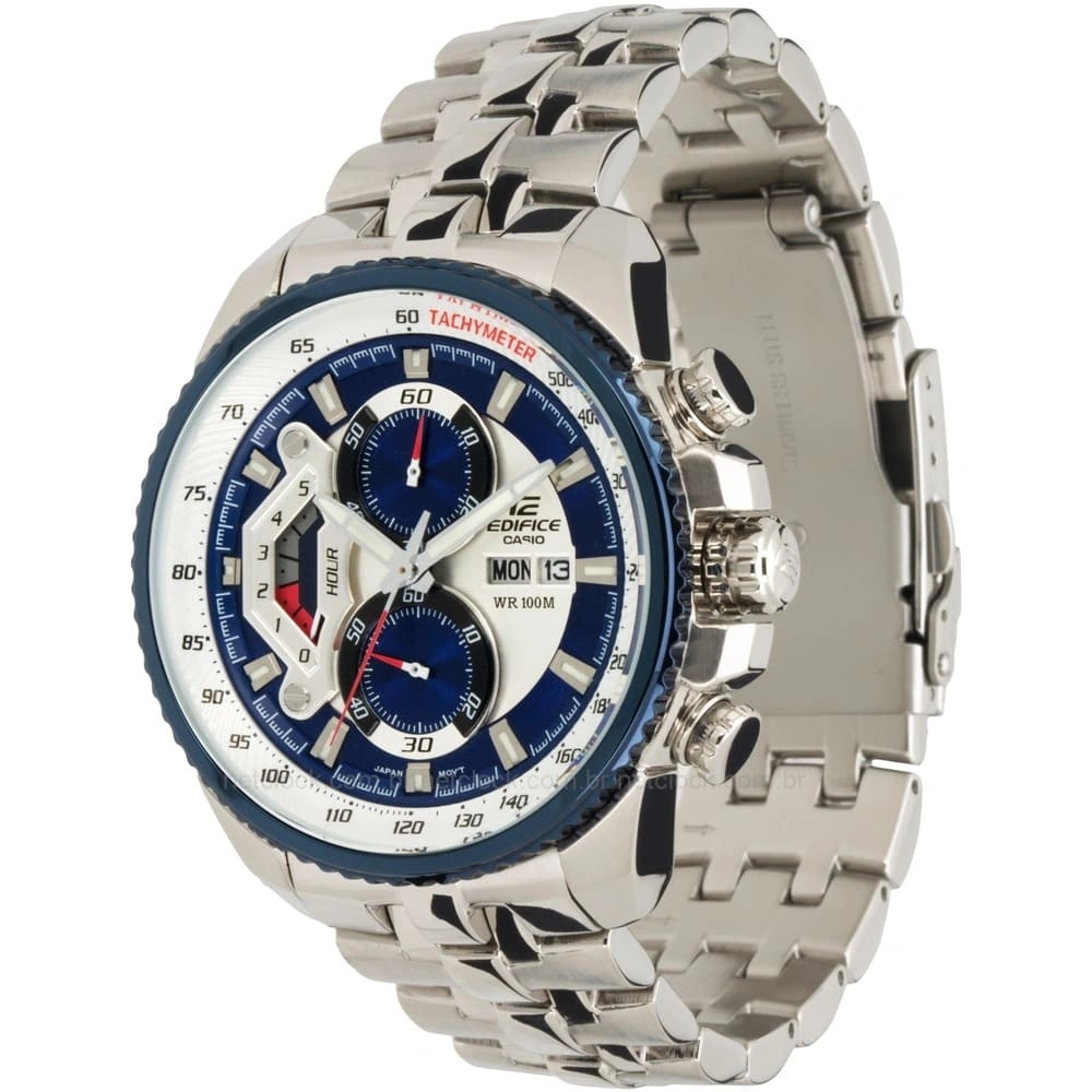 Casio Edifice Chronograph Watch for Men Blue Dial with Silver Stainless steel Strap EF-558D-2AV