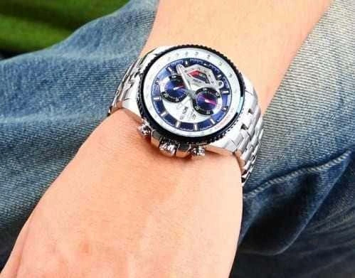 Casio Edifice Chronograph Watch for Men Blue Dial with Silver Stainless steel Strap EF-558D-2AV