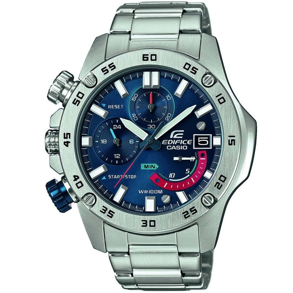 Casio Edifice Chronograph Watch for Men Blue Dial with Silver Stainless steel Strap EFR-558D-2AV (955)