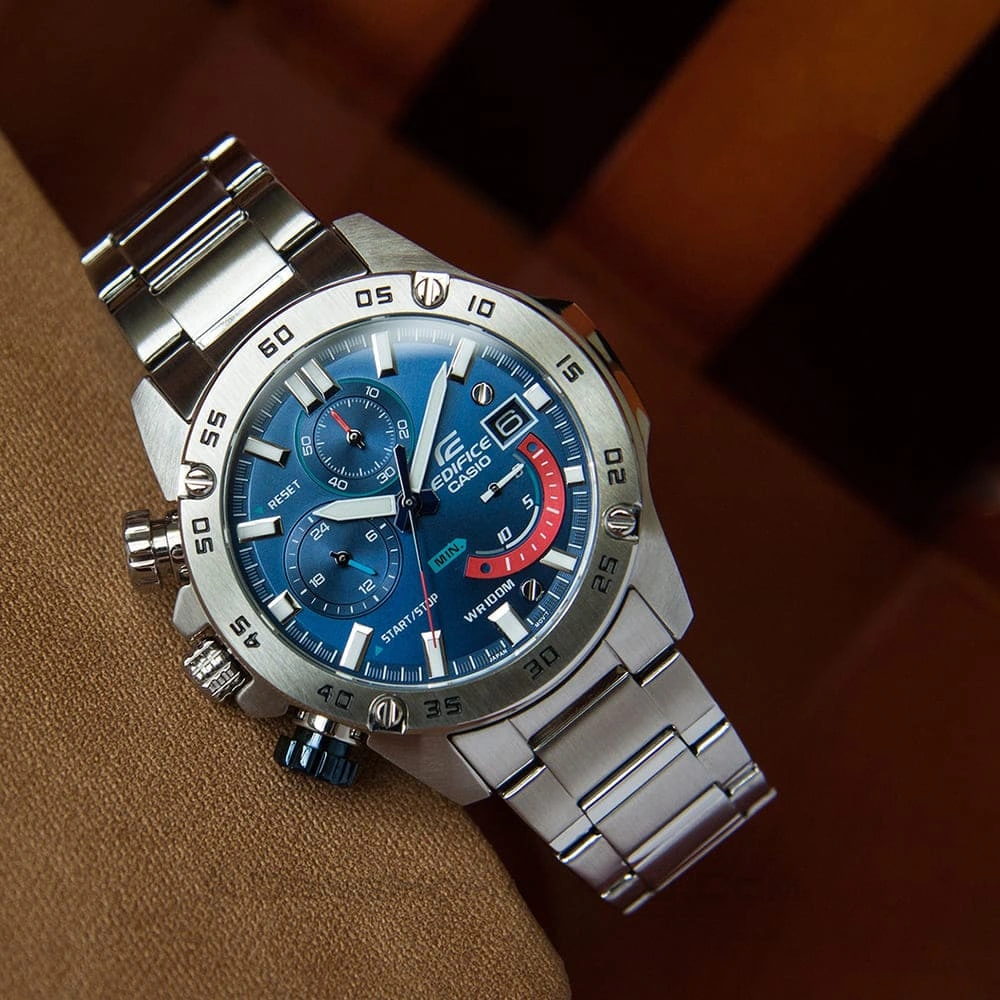 Casio Edifice Chronograph Watch for Men Blue Dial with Silver Stainless steel Strap EFR-558D-2AV (955)