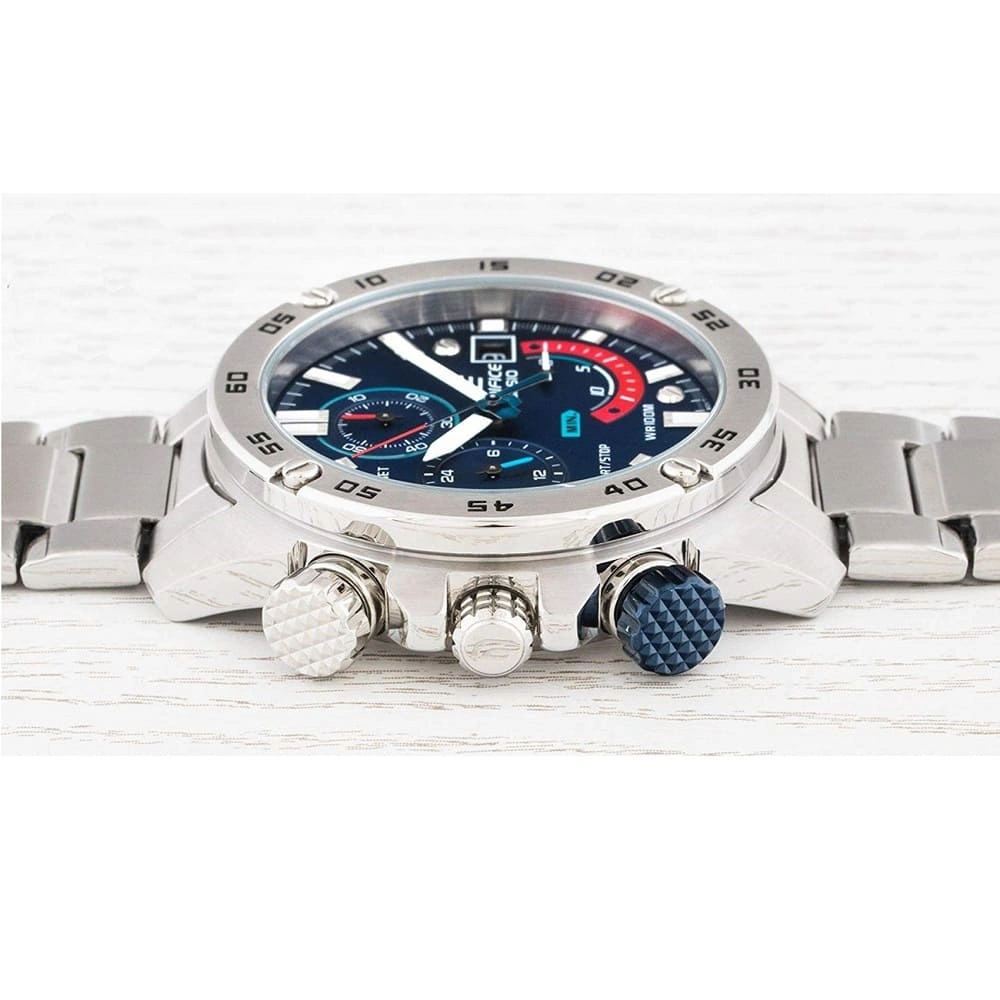 Casio Edifice Chronograph Watch for Men Blue Dial with Silver Stainless steel Strap EFR-558D-2AV (955)