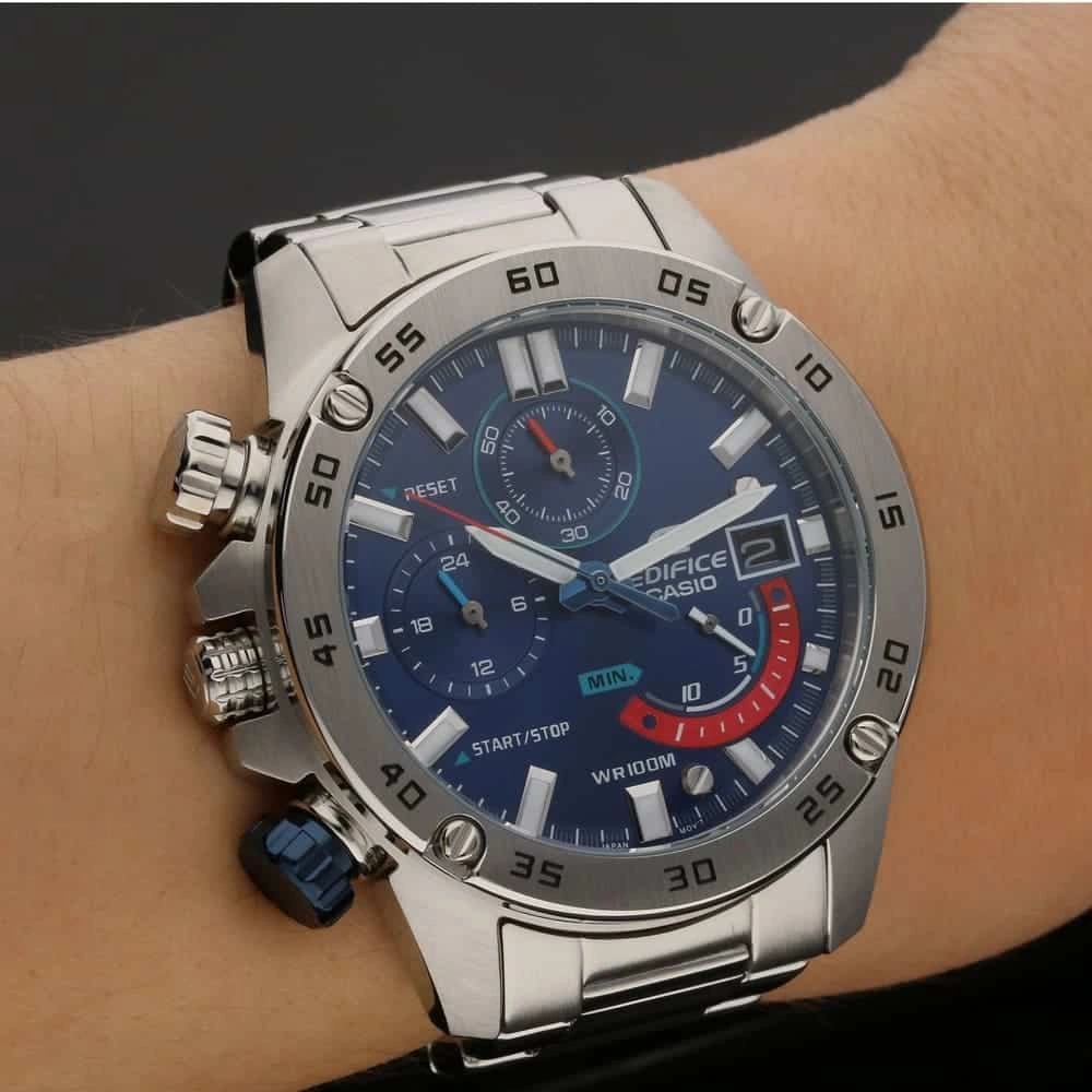 Casio Edifice Chronograph Watch for Men Blue Dial with Silver Stainless steel Strap EFR-558D-2AV (955)