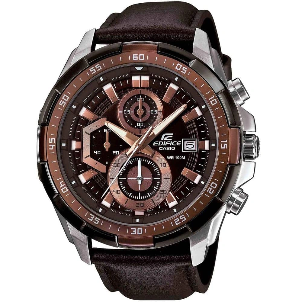 Casio Edifice Chronograph Watch for Men Brown Dial with Brown Leather Strap EFR-539L-5AV (934)
