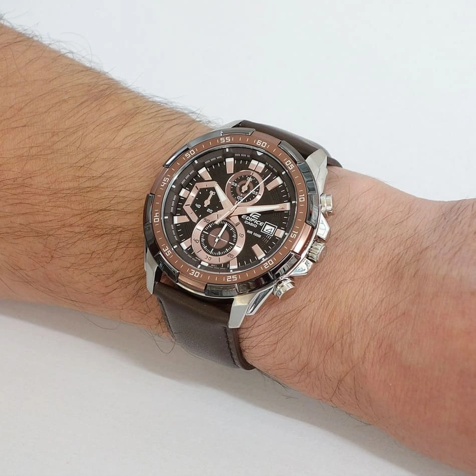 Casio Edifice Chronograph Watch for Men Brown Dial with Brown Leather Strap EFR-539L-5AV (934)