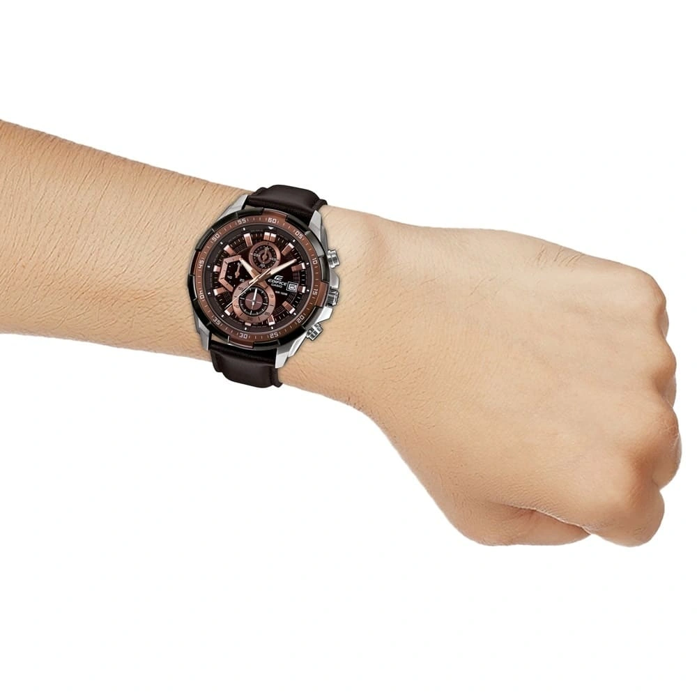 Casio Edifice Chronograph Watch for Men Brown Dial with Brown Leather Strap EFR-539L-5AV (934)