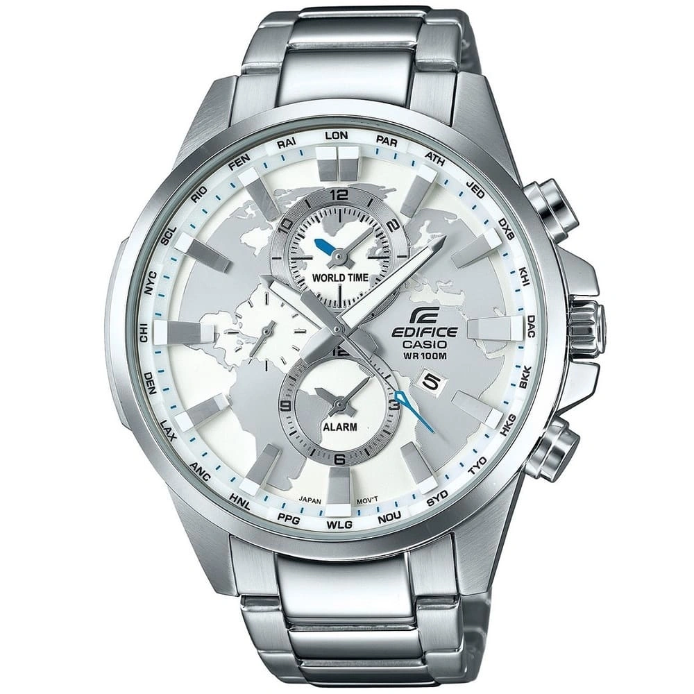 Casio Edifice Chronograph Watch for Men Silver Dial with Silver Stainless steel Strap EFR-303D-7AV (924)