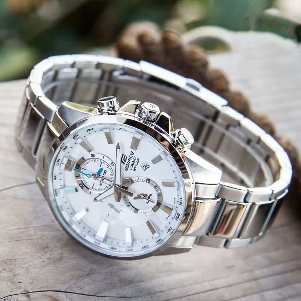 Casio Edifice Chronograph Watch for Men Silver Dial with Silver Stainless steel Strap EFR-303D-7AV (924)