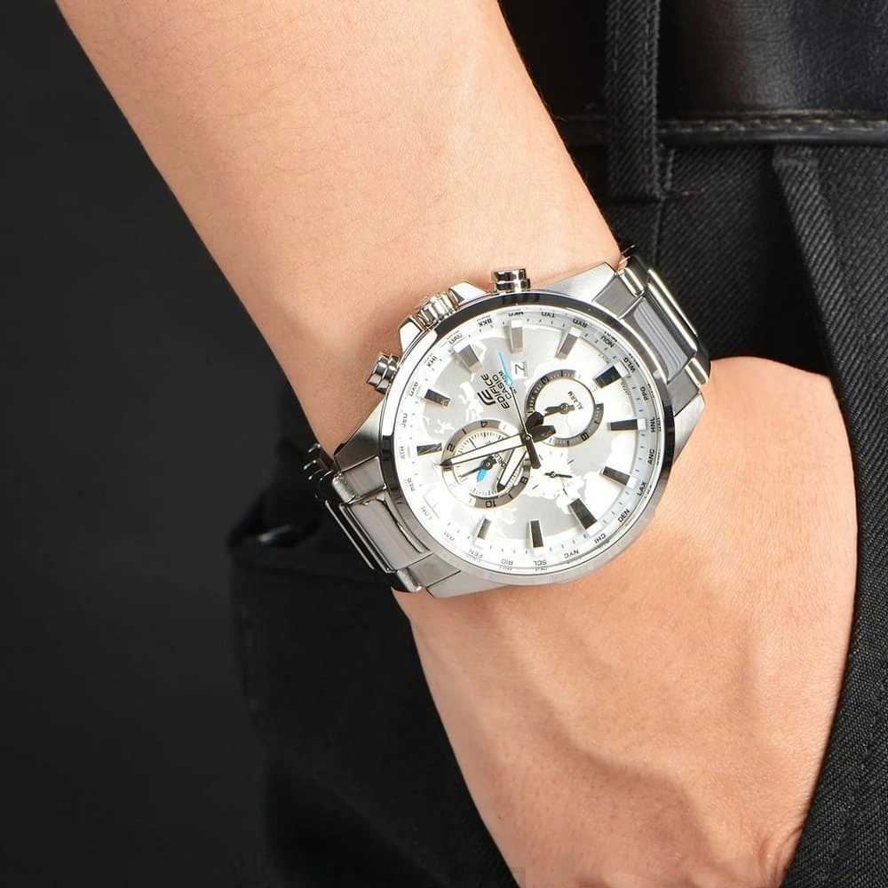 Casio Edifice Chronograph Watch for Men Silver Dial with Silver Stainless steel Strap EFR-303D-7AV (924)