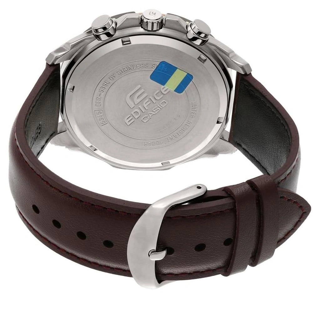 Casio Edifice Chronograph Watch for Men White Dial with Brown Leather Strap EFR-539L-7AV (935)