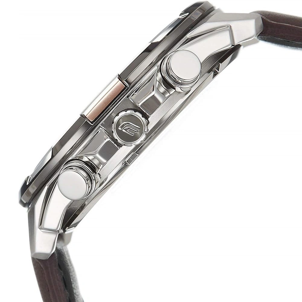 Casio Edifice Chronograph Watch for Men White Dial with Brown Leather Strap EFR-539L-7AV (935)