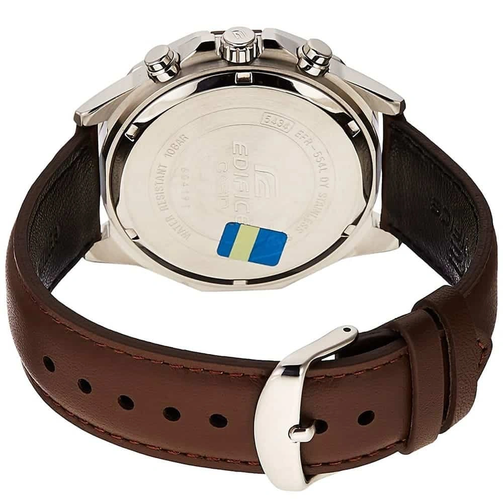 Casio Edifice Chronograph Watch for Men White Dial with Brown Leather Strap EFR-554L-7AV (954)