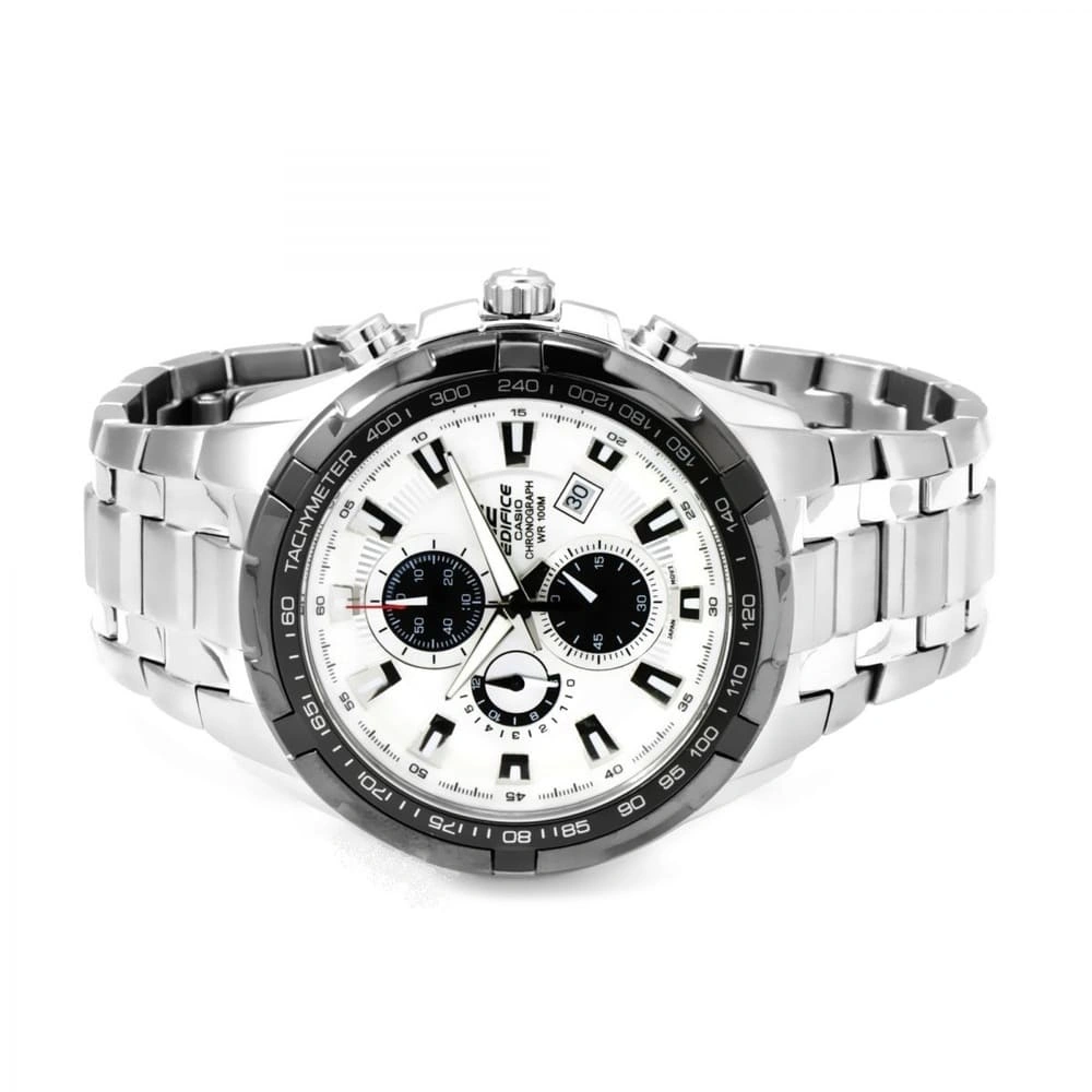 Casio Edifice Chronograph Watch for Men White Dial with Silver Stainless steel Strap EF-539D-7AV
