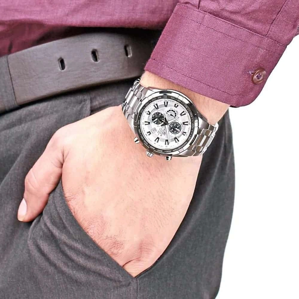 Casio Edifice Chronograph Watch for Men White Dial with Silver Stainless steel Strap EF-539D-7AV