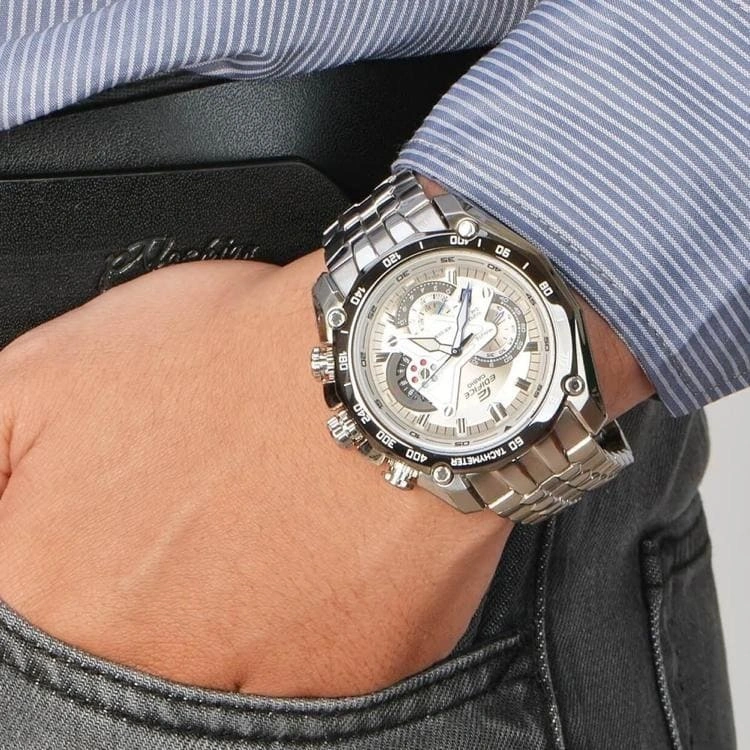 Casio Edifice Chronograph Watch for Men White Dial with Silver Stainless steel Strap EF-550D-7AV