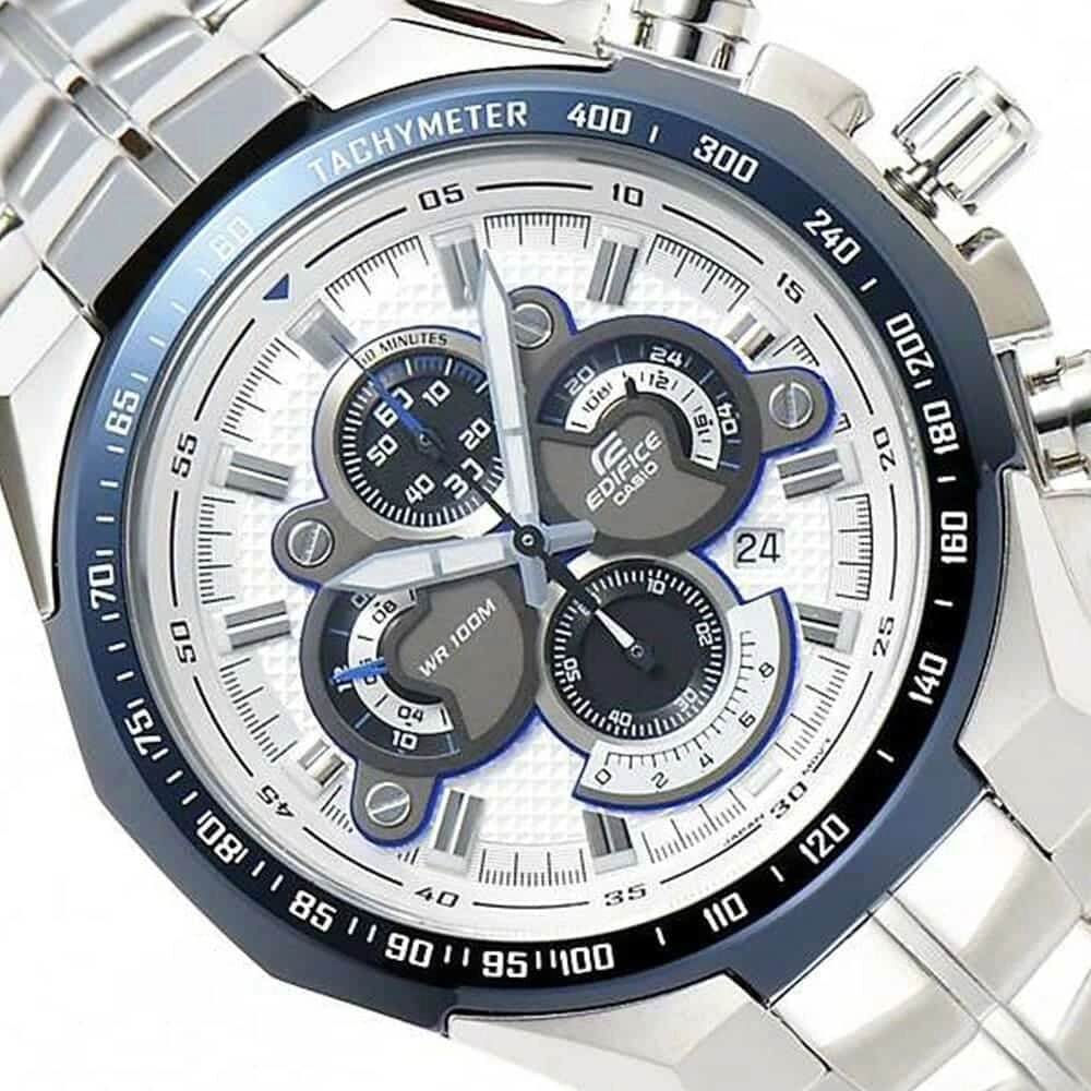 Casio Edifice Chronograph Watch for Men White Dial with Silver Stainless steel Strap EF-554D-7AVDF