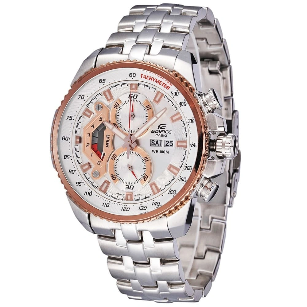 Casio Edifice Chronograph Watch for Men White Dial with Silver Stainless steel Strap EF-558D-7AV