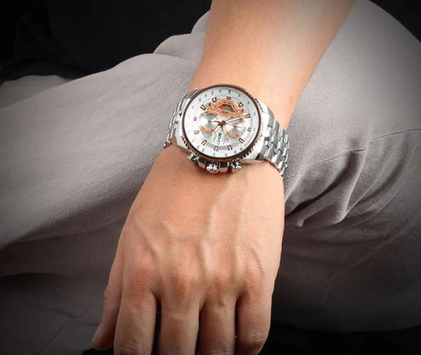 Casio Edifice Chronograph Watch for Men White Dial with Silver Stainless steel Strap EF-558D-7AV