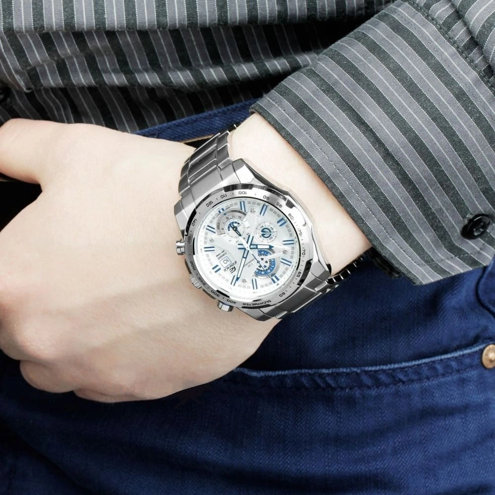 Casio Edifice Chronograph Watch for Men White Dial with Silver Stainless steel Strap EFR-523D-7AV