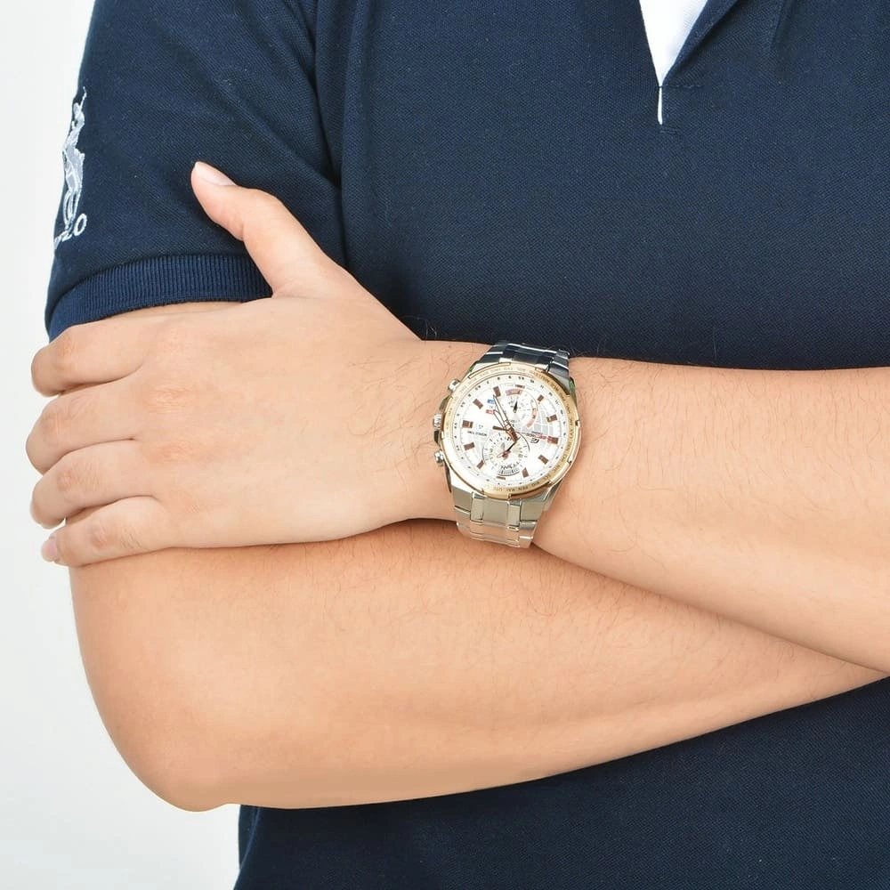 Casio Edifice Chronograph Watch for Men White Dial with Silver Stainless steel Strap EFR-550D-7AV (943)