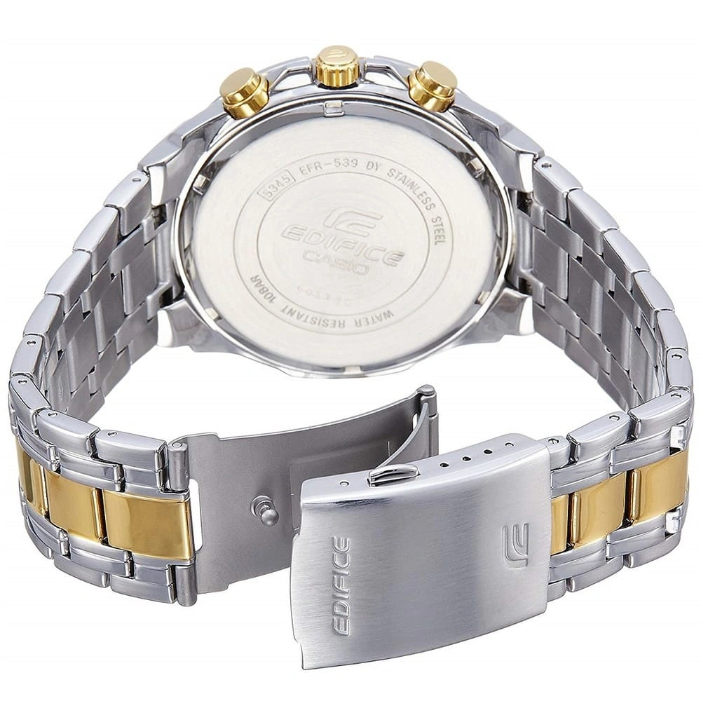 Casio Edifice Chronograph Watch for Men White Dial with Two tone Silver and Gold Stainless steel Strap EFR-539SG-7AV (939)