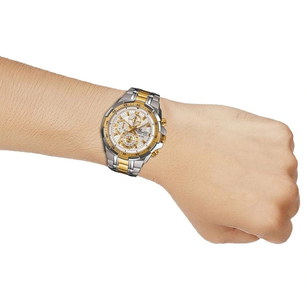 Casio Edifice Chronograph Watch for Men White Dial with Two tone Silver and Gold Stainless steel Strap EFR-539SG-7AV (939)