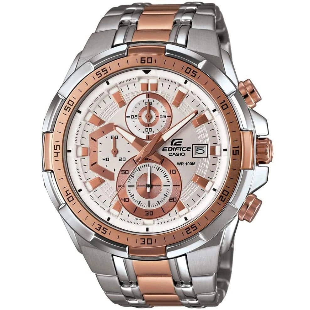 Casio Edifice Watch for Men White Dial with Two tone Silver and Rose Gold Stainless steel Strap EFR-539SG-7A5V (938)