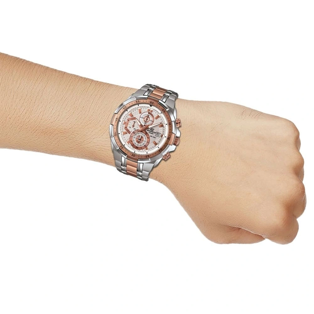 Casio Edifice Watch for Men White Dial with Two tone Silver and Rose Gold Stainless steel Strap EFR-539SG-7A5V (938)