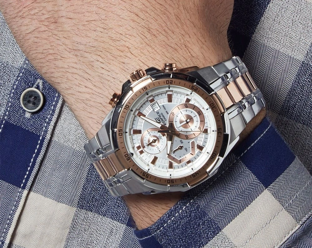 Casio Edifice Watch for Men White Dial with Two tone Silver and Rose Gold Stainless steel Strap EFR-539SG-7A5V (938)