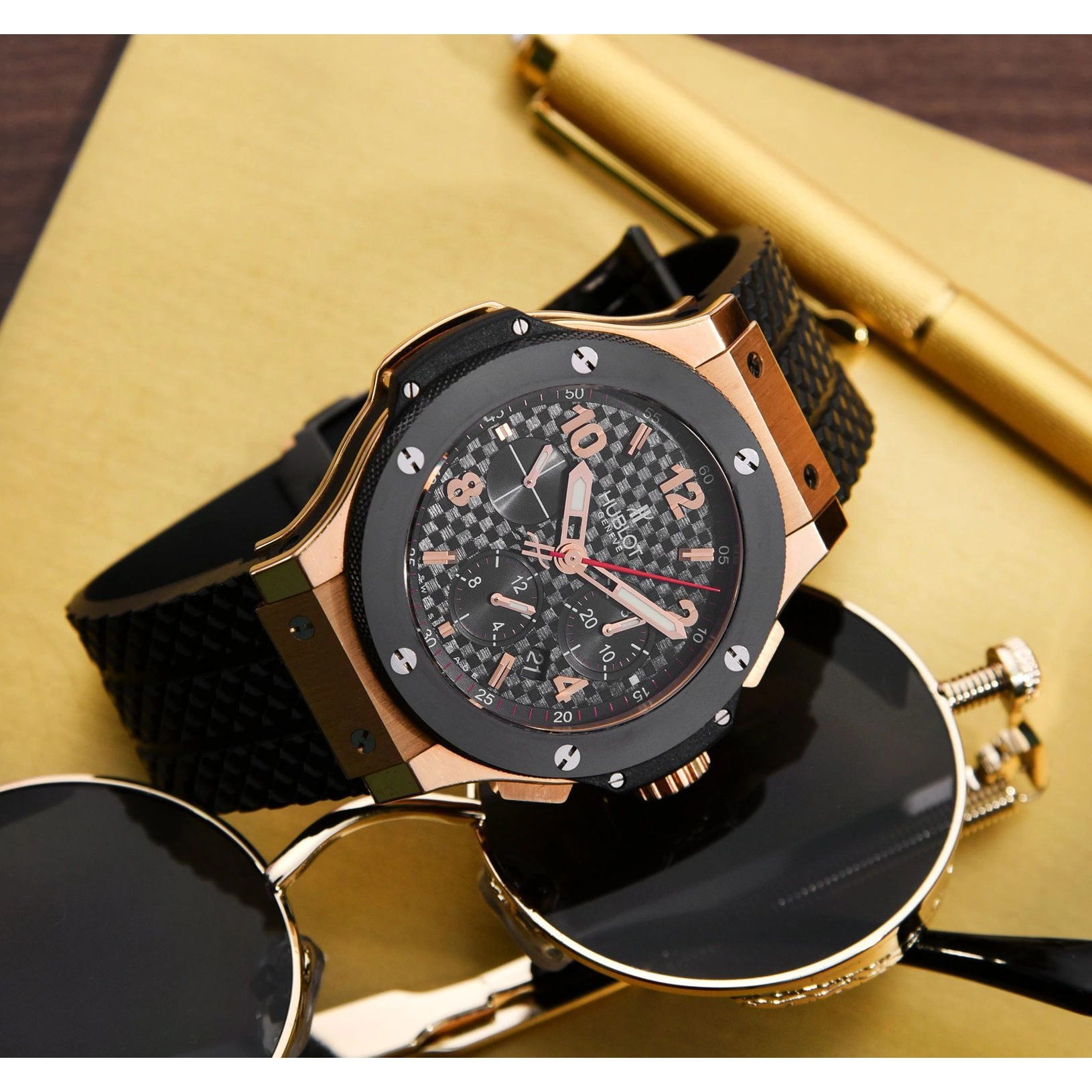 Hublot Watch For Men - Big Bang, King Gold-Steel, Black Dial