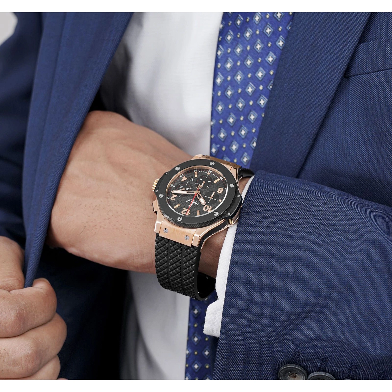 Hublot Watch For Men - Big Bang, King Gold-Steel, Black Dial