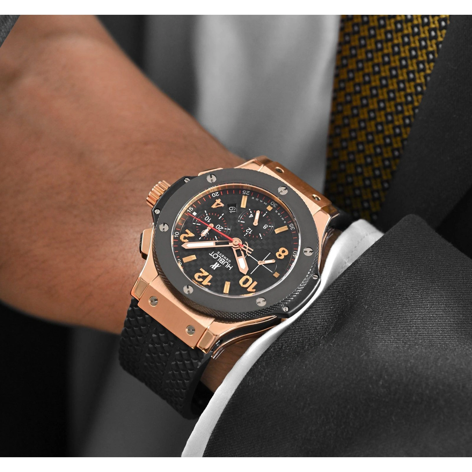 Hublot Watch For Men - Big Bang, King Gold-Steel, Black Dial