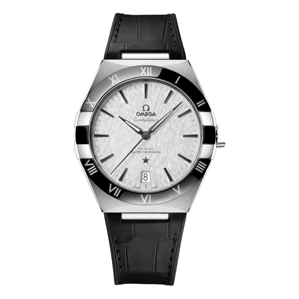 Omega Watch For Men - Constellation Co-Axial Master Chronometer, 41 mm, Steel on Black Leather, White Dial
