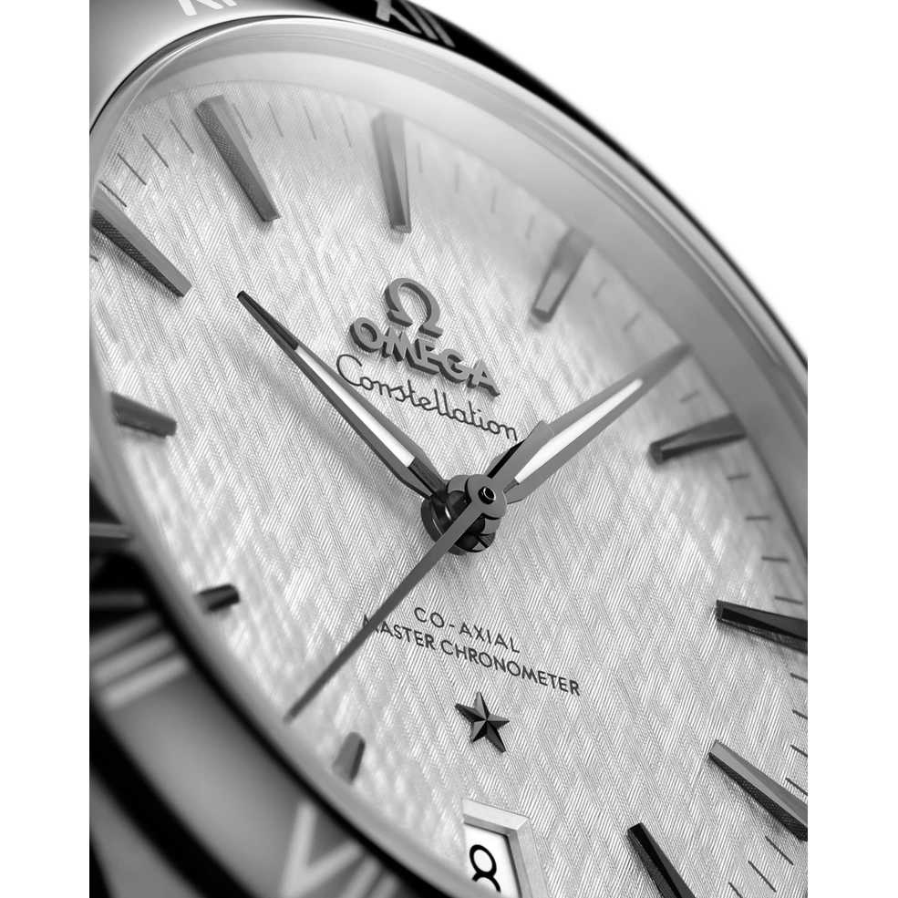 Omega Watch For Men - Constellation Co-Axial Master Chronometer, 41 mm, Steel on Black Leather, White Dial