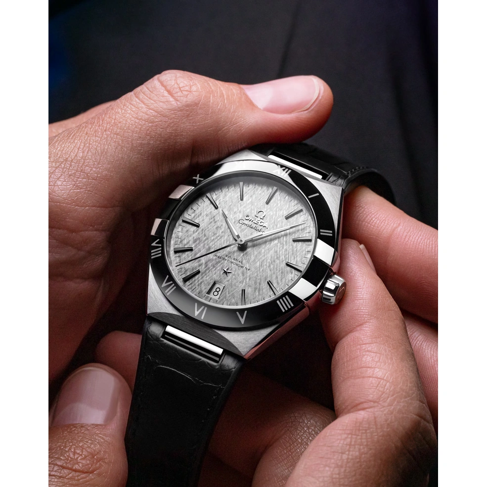 Omega Watch For Men - Constellation Co-Axial Master Chronometer, 41 mm, Steel on Black Leather, White Dial