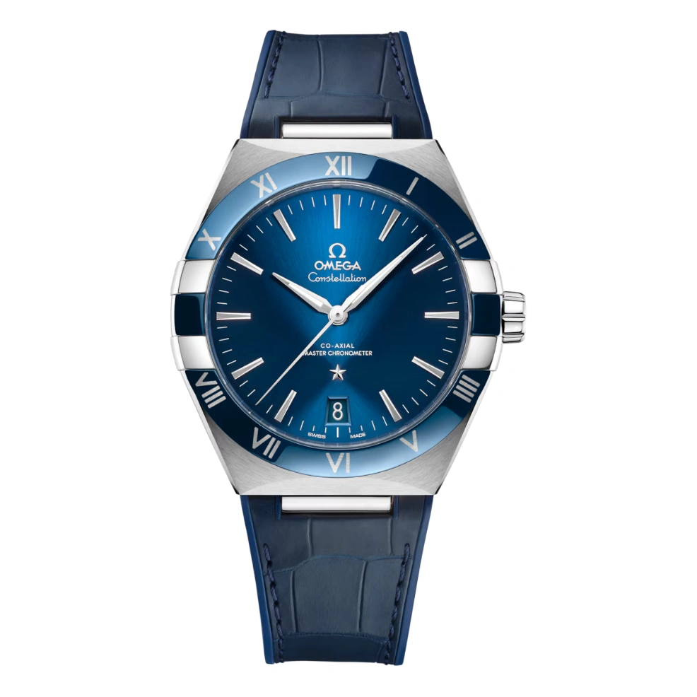 Omega Watch For Men - Constellation Co-Axial Master Chronometer, 41 mm, Steel on Blue Leather, Blue Dial