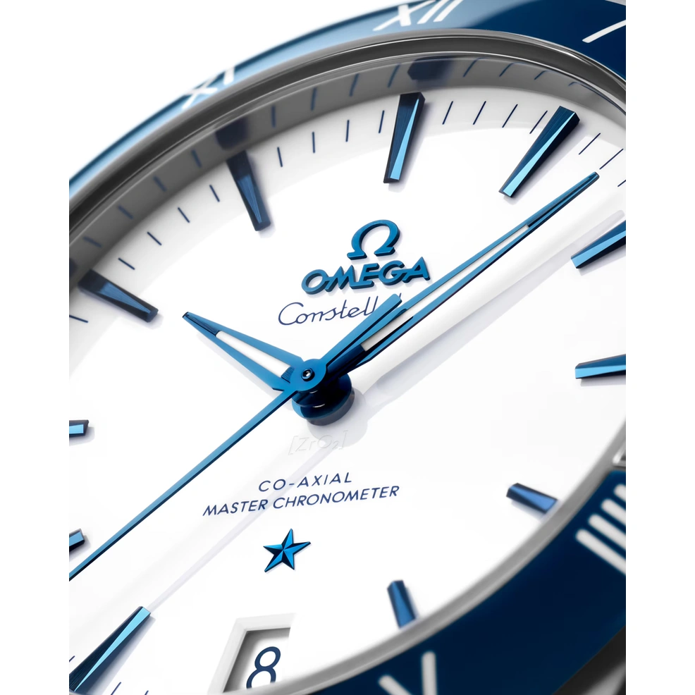 Omega Watch For Men - Constellation Co-Axial Master Chronometer, 41 mm, Steel on Blue Leather, White Dial