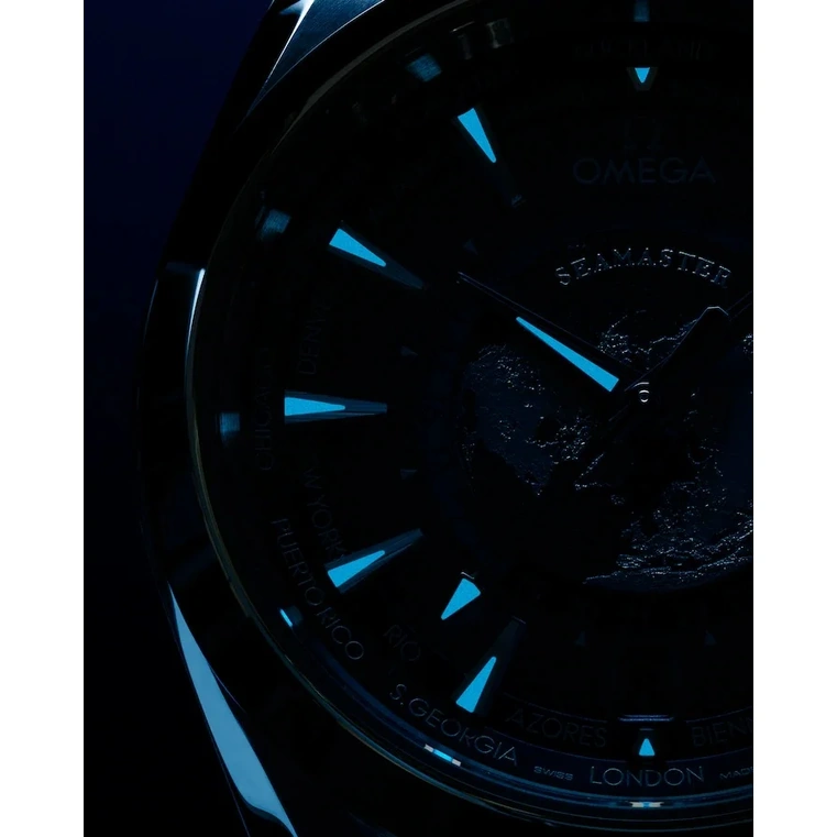 Omega Watch For Men - Seamaster Aqua Terra 150M Worldtimer, Steel on Blue Rubber Strap, Summer Blue - Ref. 220.12.43.22.03.002