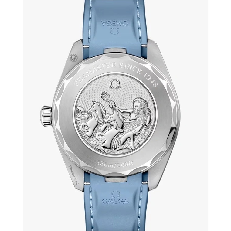 Omega Watch For Men - Seamaster Aqua Terra 150M Worldtimer, Steel on Blue Rubber Strap, Summer Blue - Ref. 220.12.43.22.03.002
