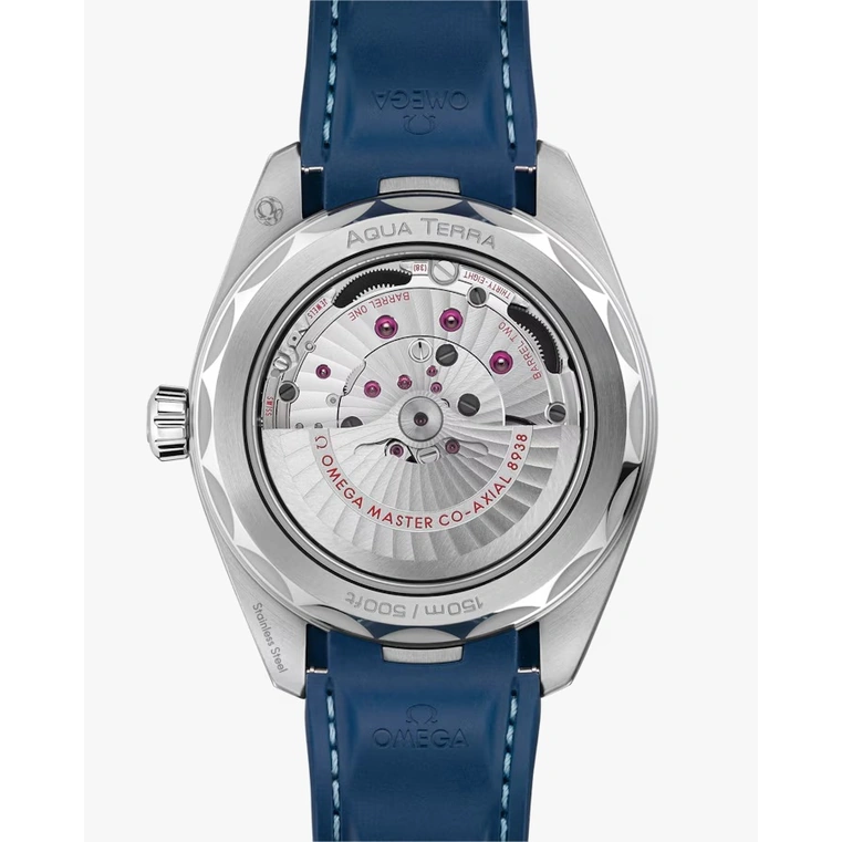Omega Watch For Men - Seamaster Aqua Terra 150M Worldtimer, Steel on Rubber Strap, Blue Dial - Ref. 220.12.43.22.03.001