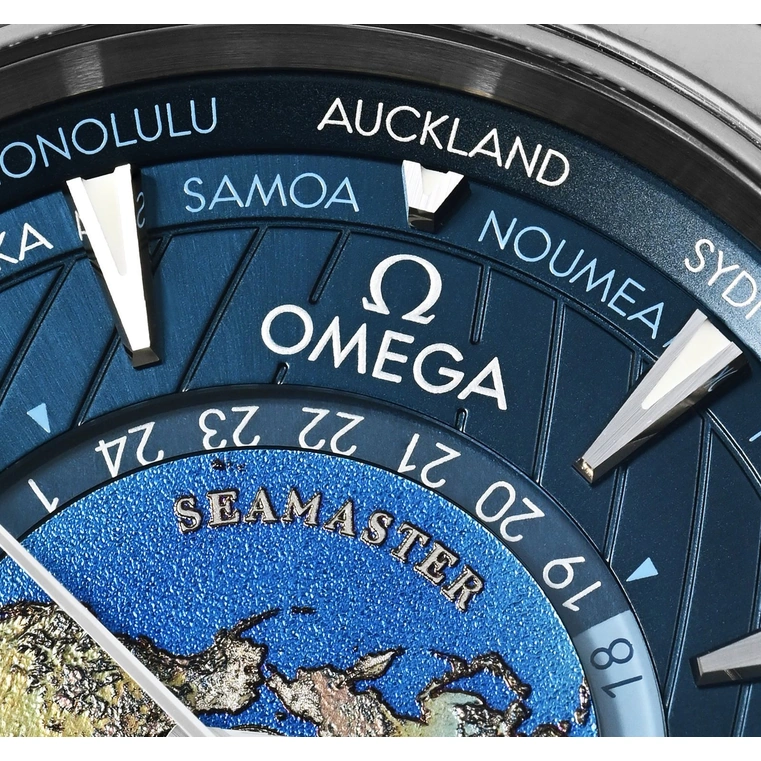 Omega Watch For Men - Seamaster Aqua Terra 150M Worldtimer, Steel on Rubber Strap, Blue Dial - Ref. 220.12.43.22.03.001