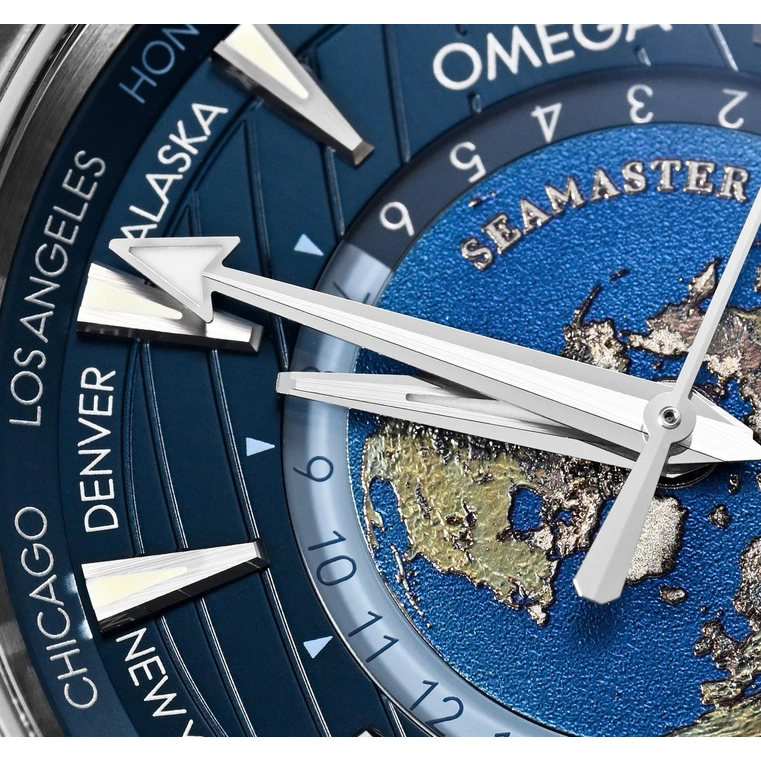 Omega Watch For Men - Seamaster Aqua Terra 150M Worldtimer, Steel on Rubber Strap, Blue Dial - Ref. 220.12.43.22.03.001