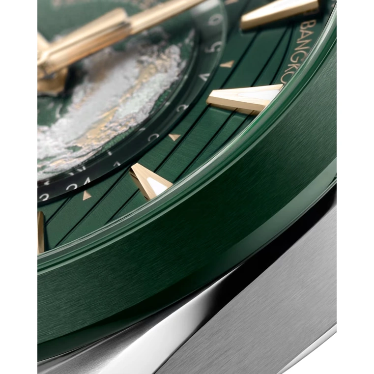 Omega Watch For Men - Seamaster Aqua Terra 150M Worldtimer, Steel on Rubber Strap, Green Dial - Ref. 220.32.43.22.10.001