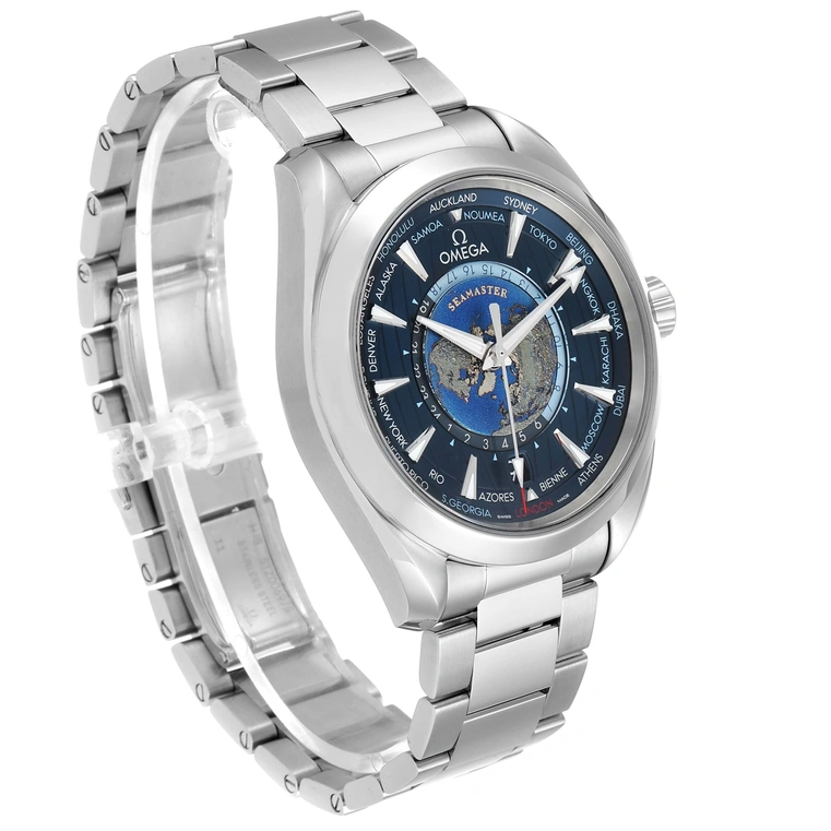 Omega Watch For Men - Seamaster Aqua Terra 150M Worldtimer, Steel on Steel, Blue Dial - Ref. 220.10.43.22.03.001